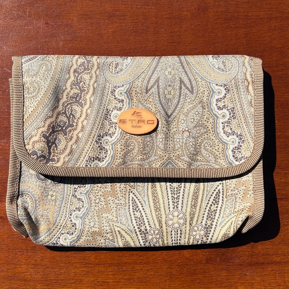 Etro Paisley Fold-Over Clutch in Beige and Tan